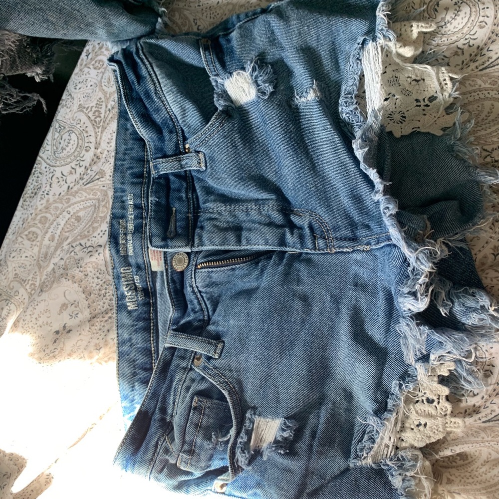 Short shorts denim with rips. From target.